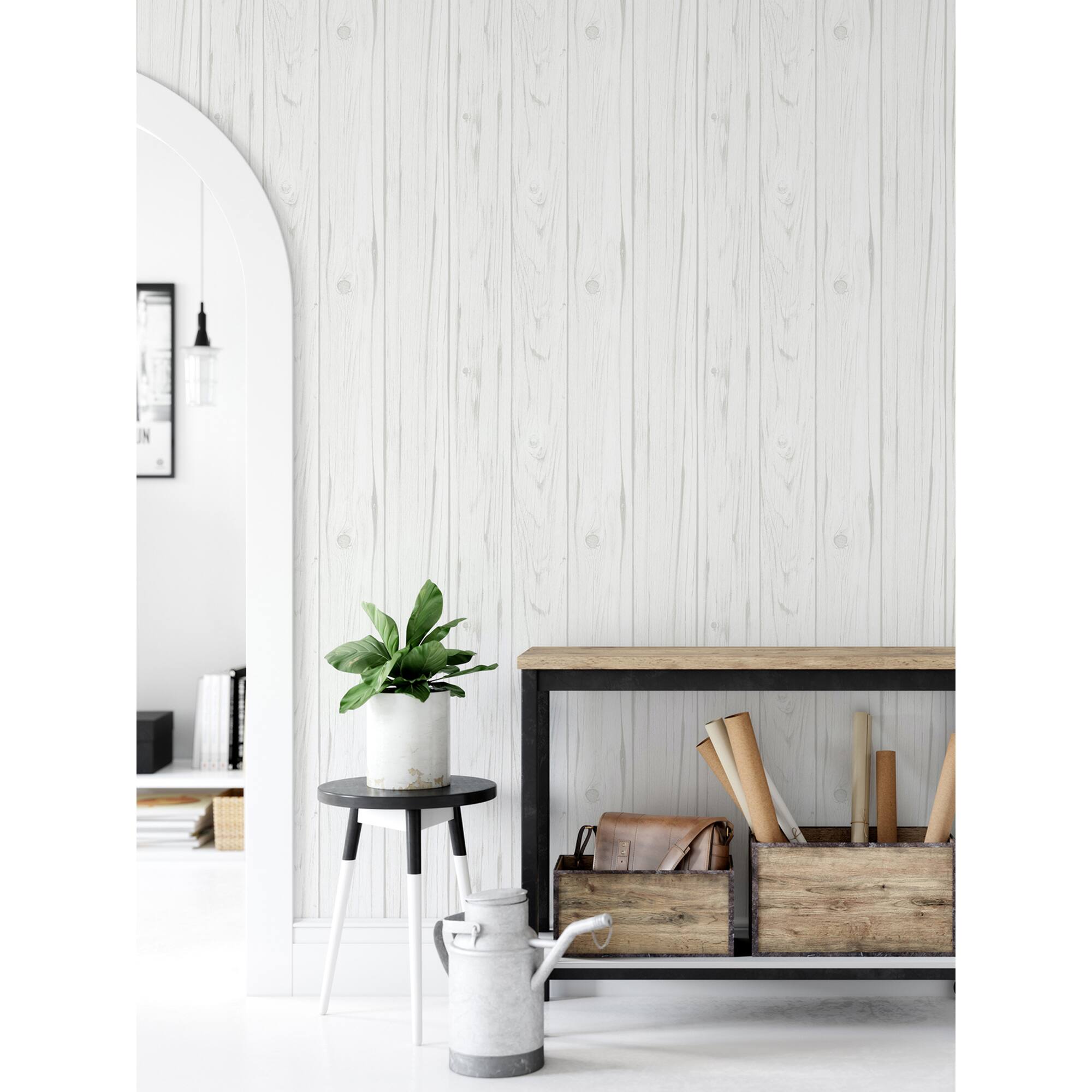 InHome White Barnwood Peel & Stick Wallpaper